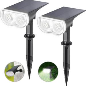 linkind solar lights outdoor waterproof ip65, starray dusk to dawn outdoor solar lights, 3 lighting modes solar spot lights outdoor for garden, yard, landscape (daylight, 2 pack)