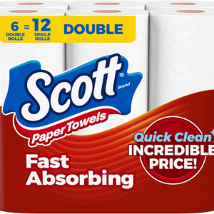 scott paper towels, choose a sheet, 6 double rolls = 12 regular rolls (108 sheets per roll)
