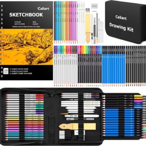 caliart 176pcs art supplies sketching kit 100 sheets 3 color sketch book graphite colored charcoal watercolor metallic pencils drawing set gift